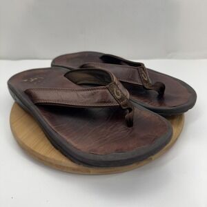 OluKai Ohana Leather Sandals Shoes Mens Size 8 Brown Flip Flops Thong Comfort